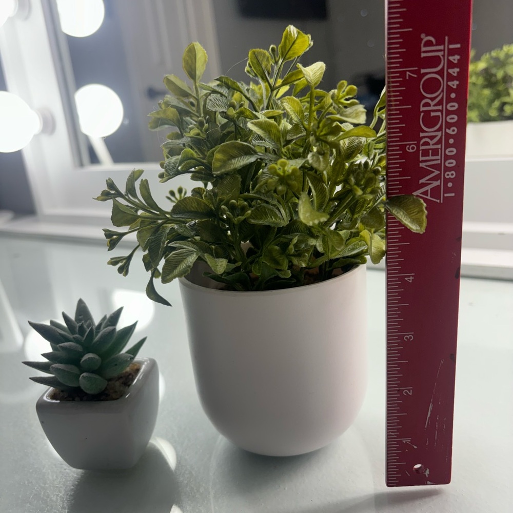 White Planter with Green Artificial Plant